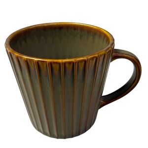 Starbucks 2007 Ribbed Reactive Glaze Coffee Mug Olive Green Amber Brown 16 oz